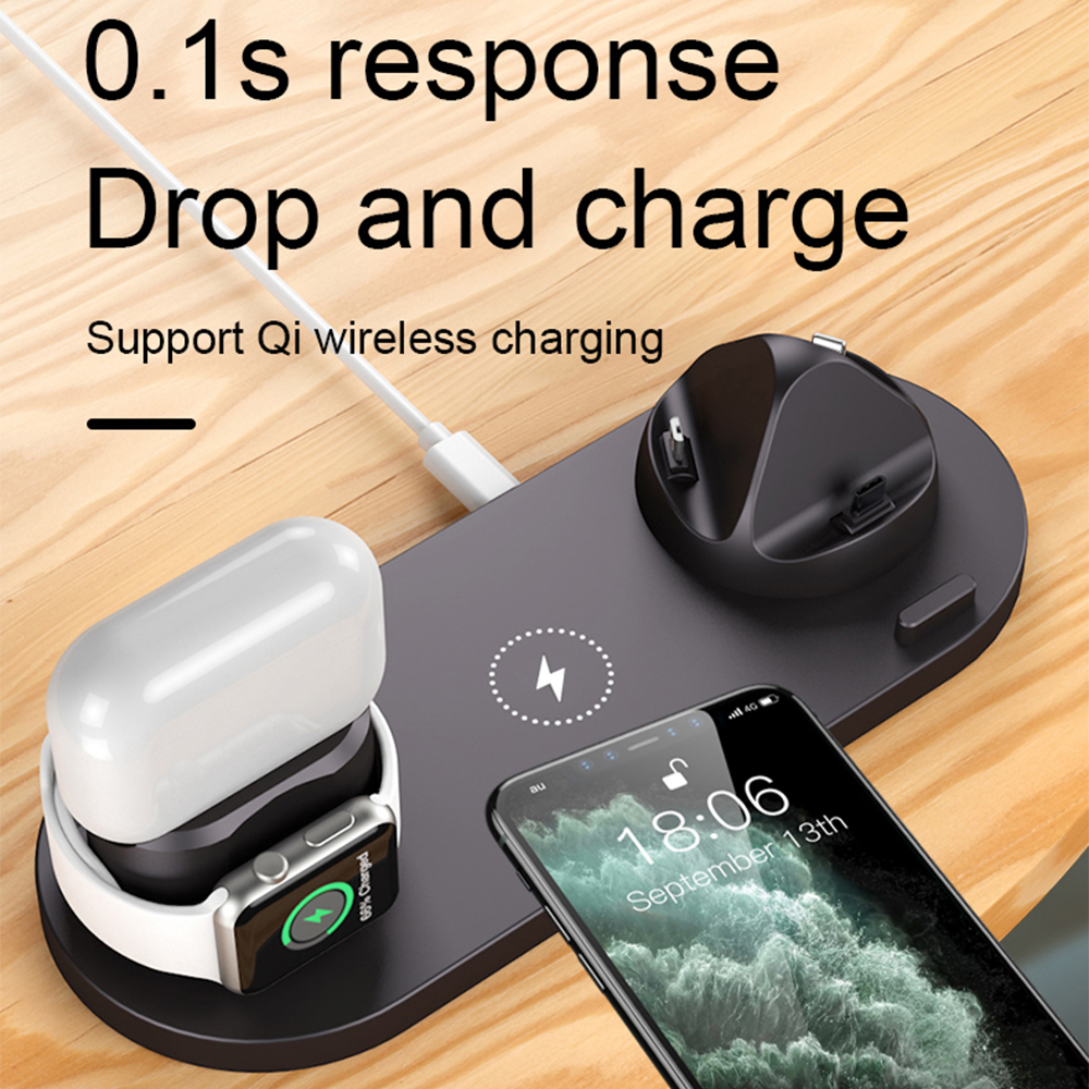 NEW 6 in 1 Wireless Charger For Apple Watch 6 5 4 3 iPhone 12 11 X XS XR 8 Airpods Pro Samsung Xiaomi 10W Qi Fast Charging Stand