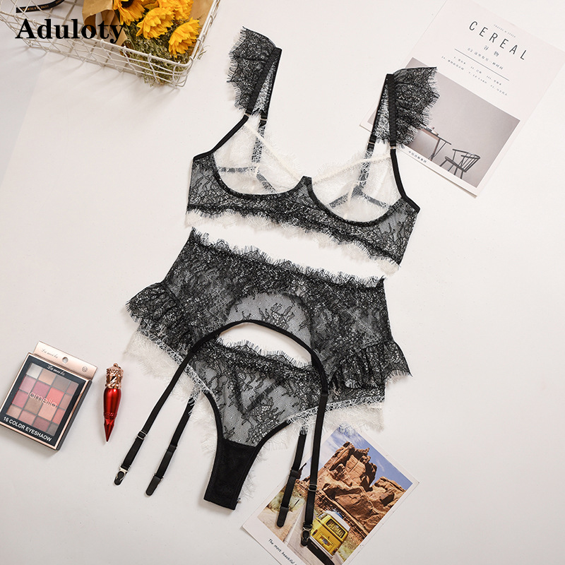 Hot new womens eyelashes lace garter underwear set thin section mesh see-through small flying sleeve bra thong erotic lingerie, Red
Hot new womens eyelashes lace garter underwear set thin section mesh see-through small flying sleeve bra thong erotic lingerie, Red