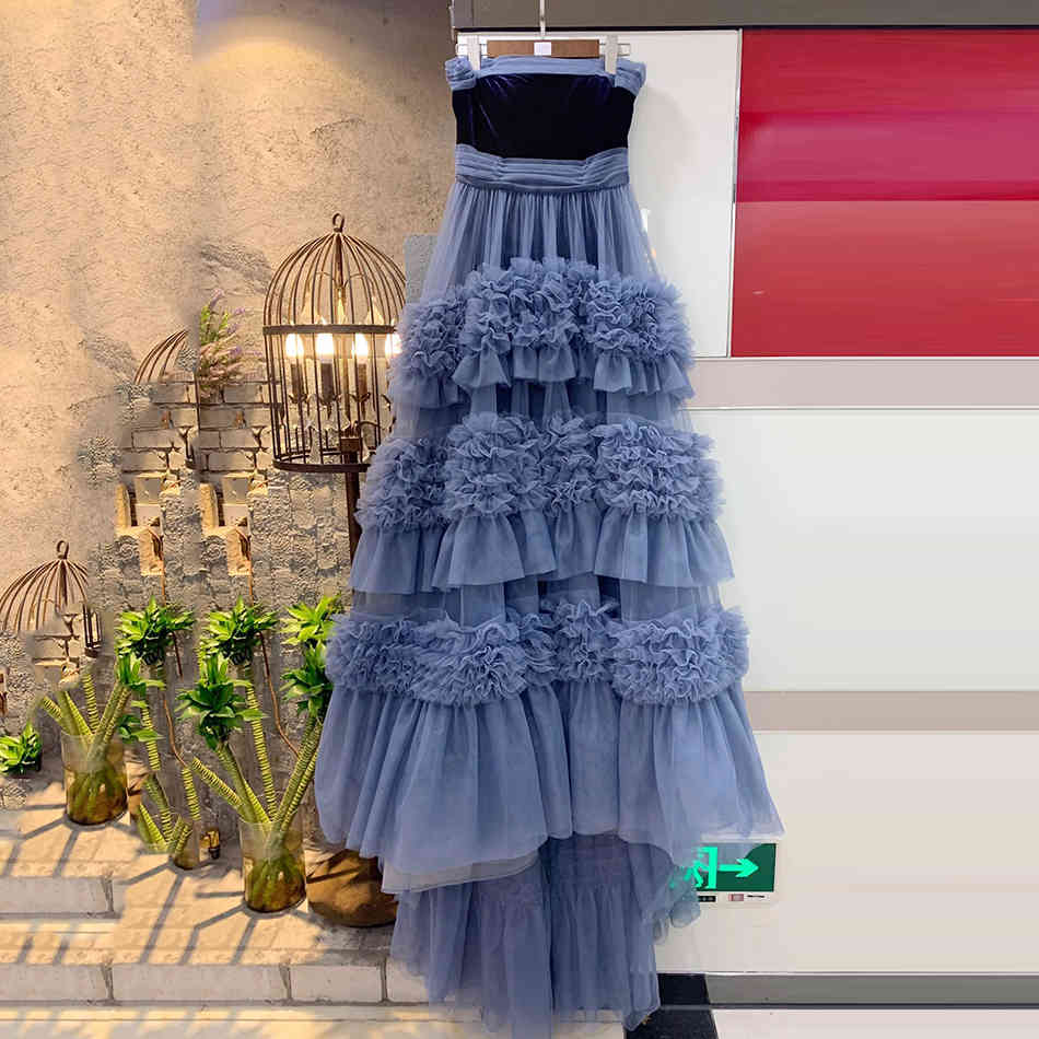 Free Women's Cake Long Dress Sexy Wrapped Chest Sleeveless Laminated Mesh Celebrity Club Party Vesidos 210524