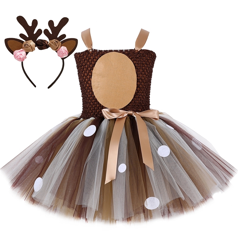 

Deer Costumes for Girls Christmas Dress for Kids Halloween Costumes Reindeer Tulle Tutu Dress Birthday Princess Clothes Brown 220225, Only dress
