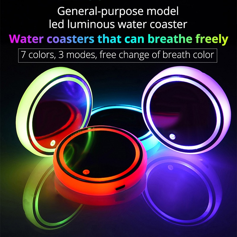 LED Car Cup Mat Atmosphere Lights for All Cars RGB USB Charging Cups Pad Interior Atmosphere-Lamp