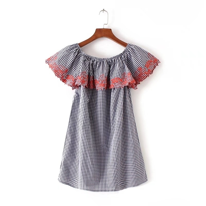 Women Vintage embroidery sexy slash neck ruffle mini Dress Summer plaid casual slim party dress lady Clothing DS112 210603, As pic ds112
Women Vintage embroidery sexy slash neck ruffle mini Dress Summer plaid casual slim party dress lady Clothing DS112 210603, As pic ds112
