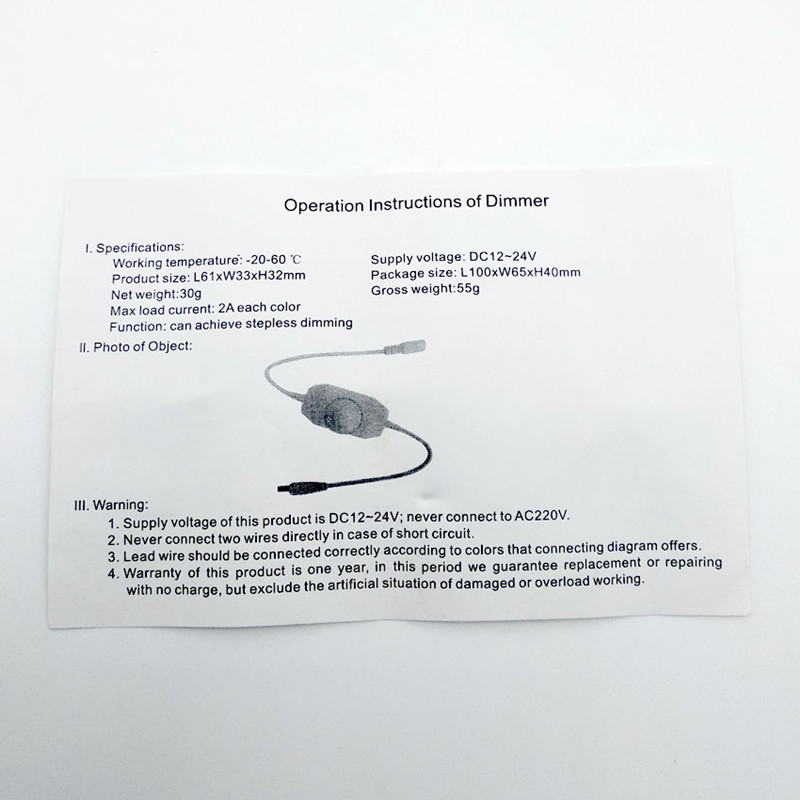 LED Dimmer Switch Brightness Adjust Controller for 3528 5050 5730 5630 Single Color Strip Light DC 12V 24V Black/White