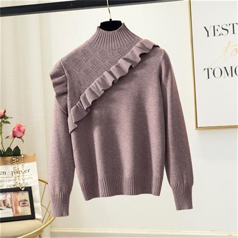 Nomikuma Half Turtleneck Women Sweater Autumn Winter Basic Knit Pullover Korean Sweet Ruffle Long Sleeve Puff Femme 6C356 210427
