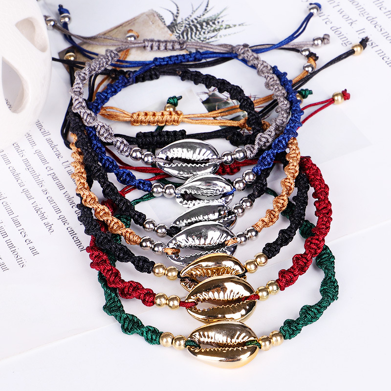 Handmade Colorful Woven Shell Charm Bracelet Adjustable Friendship Bracelets