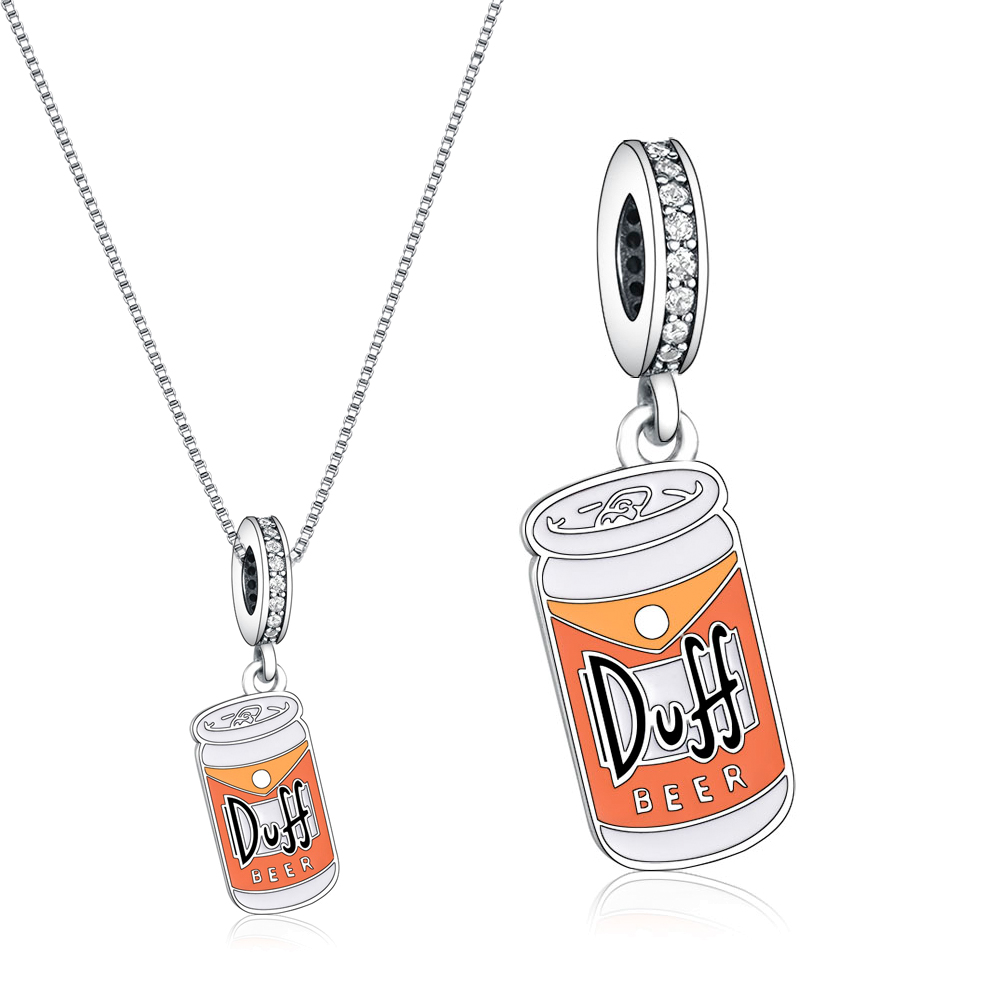 925 Sterling Silver Orange Duff Beer Can Dangle Charm Beads Fit Original PAN Bracelet Necklace For Women Making Pendant Jewelry DIY