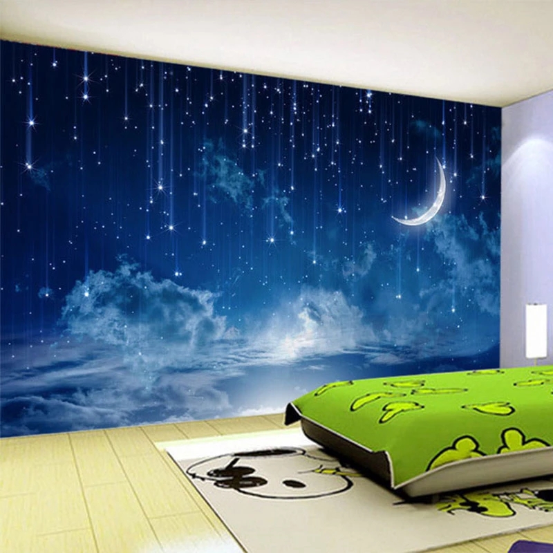 Custom 3D Blue Night Sky Children's Bedroom Backdrop Photo Mural Wallpaper Stereo Landscape Decor