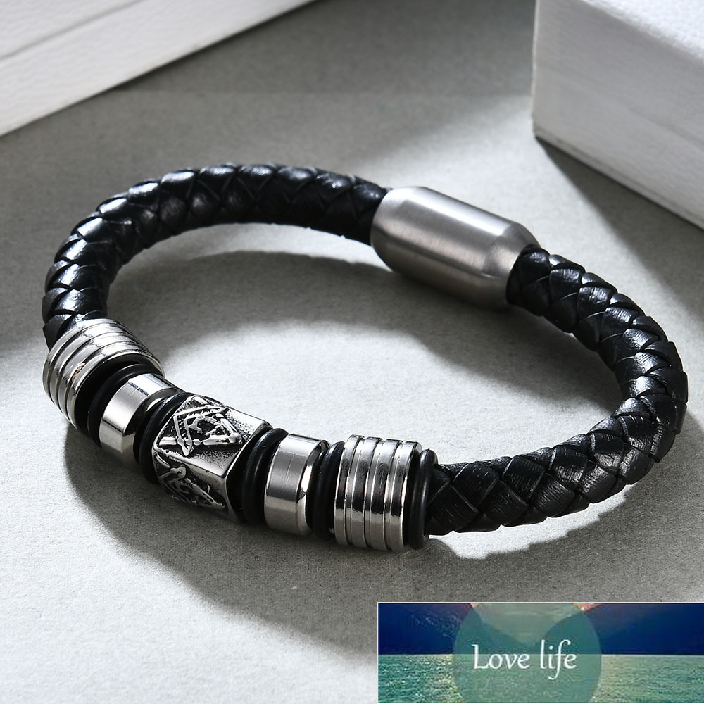 New Super Cool Men Magnetic Buckle Genuine Leather Bracelet Stainless Steel Masonic Bracelets Men Jewelry Factory price expert design Quality Latest S