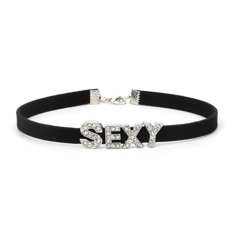 Fashion Rhinestone SEXY Letter Necklace Women Korean Velvet Clavicle Chain Choker Necklaces Neck Collares Harajuku Jewelry YRX08 Chokers
Fashion Rhinestone SEXY Letter Necklace Women Korean Velvet Clavicle Chain Choker Necklaces Neck Collares Harajuku Jewelry YRX08 Chokers