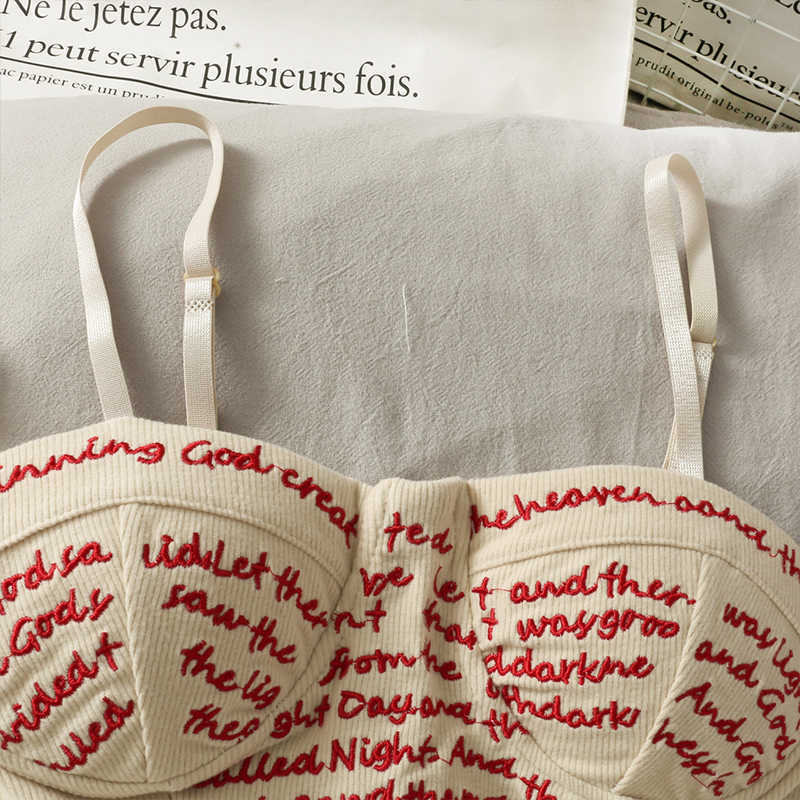 Spring Summer Ladies French Bra Letters Embroidery Short Underwear Bandeau Camisole Women Fashion Sexy Backless Vest Top 210625