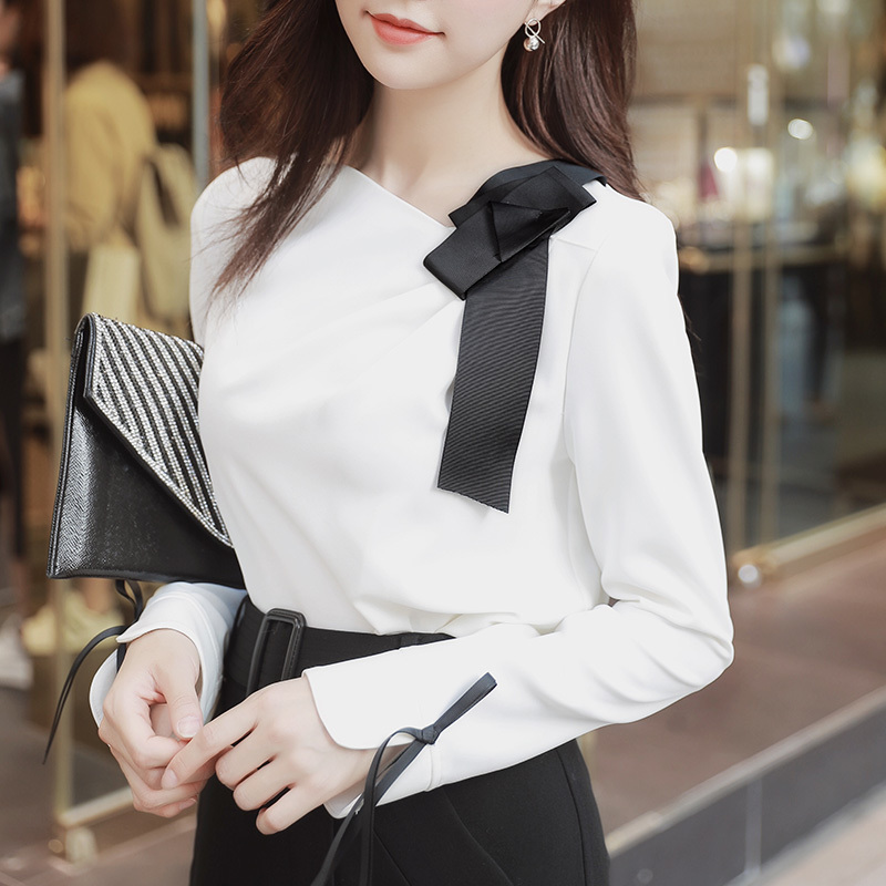 Dabuwawa Autumn White Blouse Women Bow Neck Long Sleeve Workwear Solid Shirts Tops Office Lady DT1BST014 210520