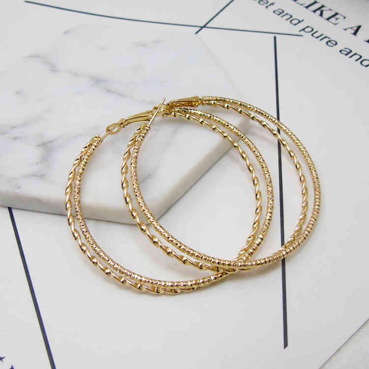 Charms Ear Stud Clip Rings Exaggerated Large Circle Double-layer Twist Korean Fashion Complex