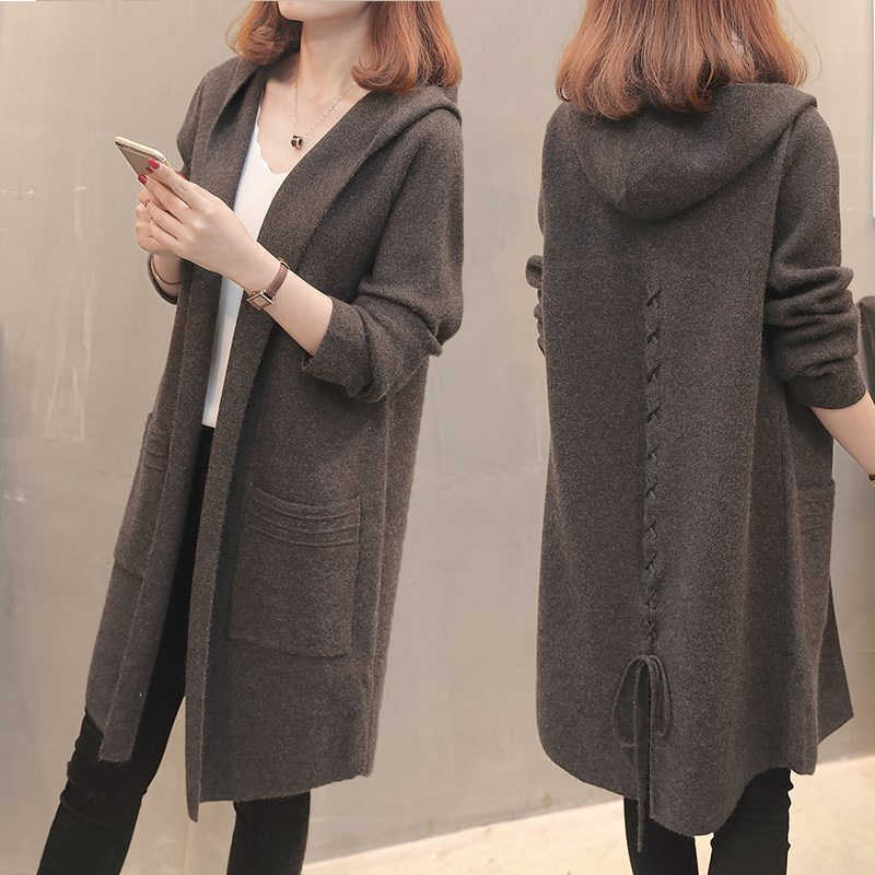 Plus Size Women's Hooded Cardigan Coat Autumn Winter Korean Loose Thicken Warm Lady Mid-Length Knitted Tops 5XL Pull Femme 210917
