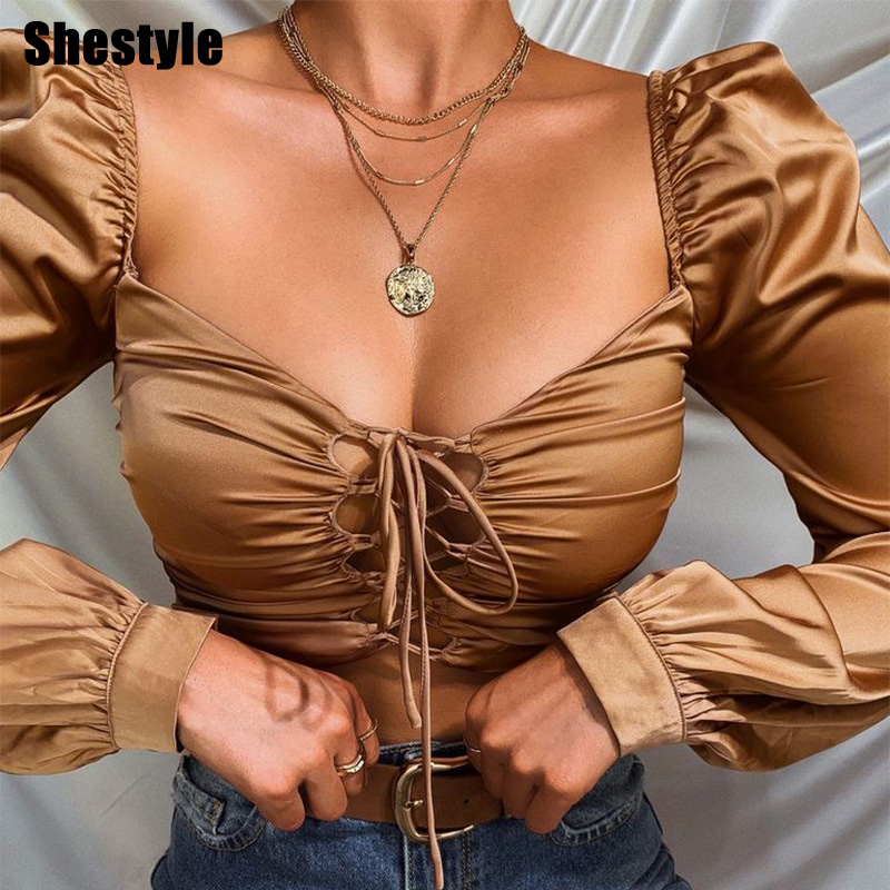 Shestyle Satin Lace Up 2021 Autumn Sexy T-shirt Women Brown White Criss-cross Bow Solid Sexy Lantern Sleeve Crop Tops HalloweenFree shipping, Black;white
Shestyle Satin Lace Up 2021 Autumn Sexy T-shirt Women Brown White Criss-cross Bow Solid Sexy Lantern Sleeve Crop Tops HalloweenFree shipping, Black;white
