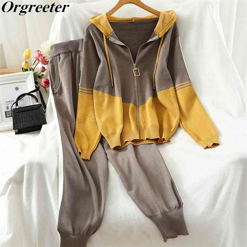 Spring Fall Hit Color Patchwork Sweater Tracksuits Women Hoodies Casual Zipper Cardigan Jacket + Pants Knitted 2 Piece Set 210602, Black
Spring Fall Hit Color Patchwork Sweater Tracksuits Women Hoodies Casual Zipper Cardigan Jacket + Pants Knitted 2 Piece Set 210602, Black