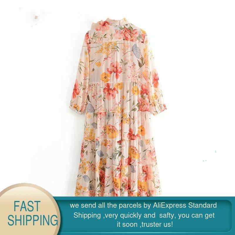 women's Long Maxi Floral Dress Boho Women for Cotton Summer es Casual Sleeve Shirt es 210428