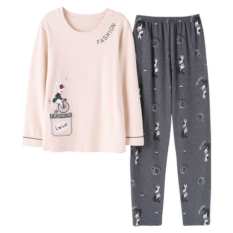 Autumn Pajamas For Women Knitted Cotton Pajama Set Homewear Pijama Mujer Long Sleeve Casual Soft Big Size Female Sleepwear 210924