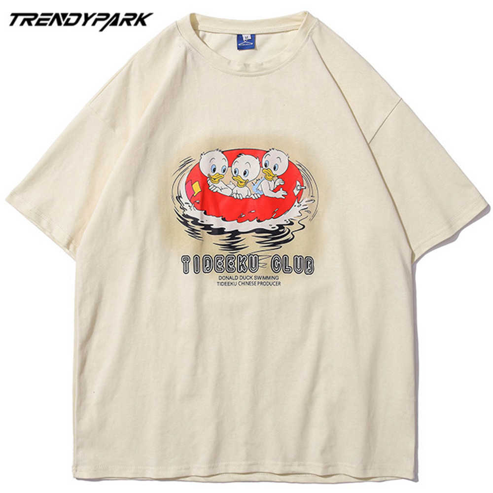 Men's T-shirt Funny Cartoon Small Ducks Summer Short Sleeve Printed Tee Hip Hop Oversized Cotton Casual Harajuku Tshirts 210601