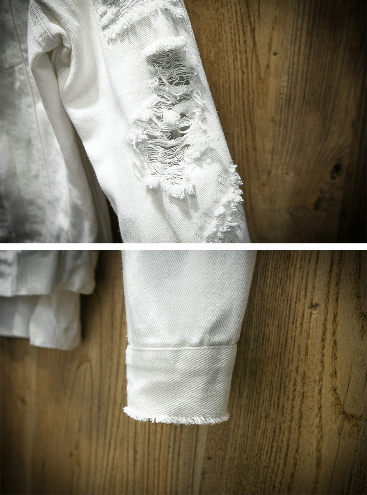 Autumn New Mens Jean Jacket Slim Fit Cotton Denim Jacketes Red White Black Ripped Hole Jeans Coats Men Outwear Plus Size B4