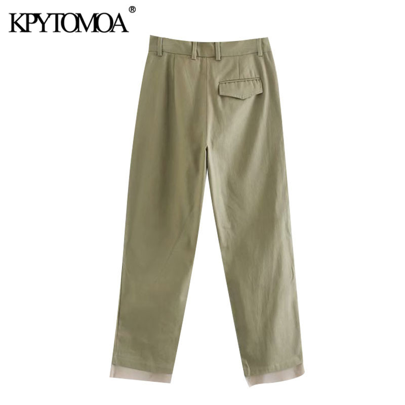 Women Chic Fashion Patchwork Straight Pants High Waist Zipper Fly Side Pockets Female Ankle Trousers Mujer 210420