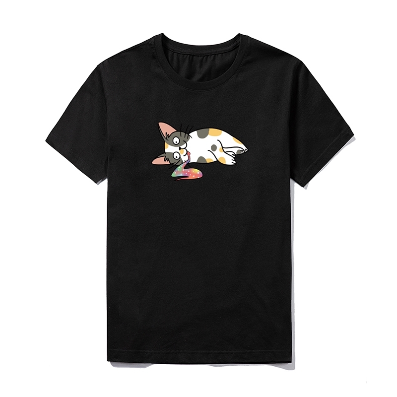 Mens T-shirt Summer Casual Funny Cartoons Cat Cute Short Sleeve T-Shirts Homme Streetwear Anime Cotton Slim Fit Men T-shirts 210603