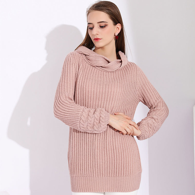 Women Pulovers Long Sleeve Womens Jumpers Slim Knitted Sweater Turtleneck Winter Pink Woman s Femme 210428
