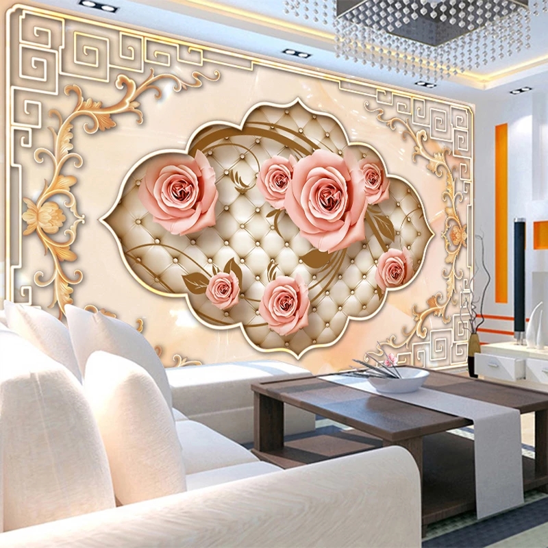 Custom Mural European Style 3D Embossed Rose Flower Wallpapers For Living Room TV Background Wall
