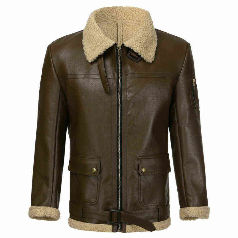 Winter Mens Lamb Wool Lined Leather Jacket Parka Outwear Coat Men Retro Fur Locomotive Jacket Zipper PU Leather Coat Warm 211111