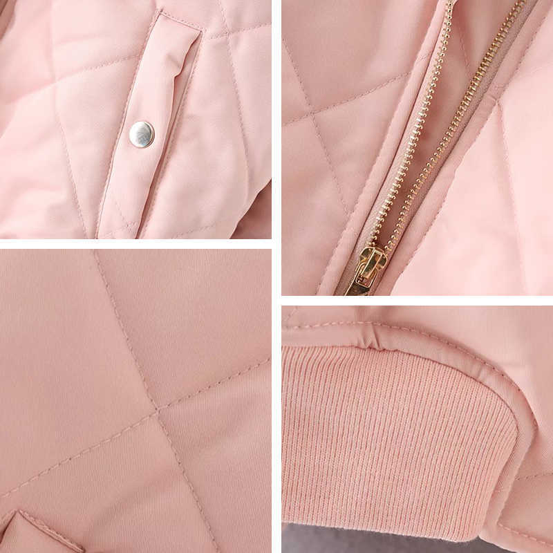 Spring Autumn Quilting Bomber Jacket Women Coat Zipper Long Sleeve Cotton-padded Pink Outwears 210914