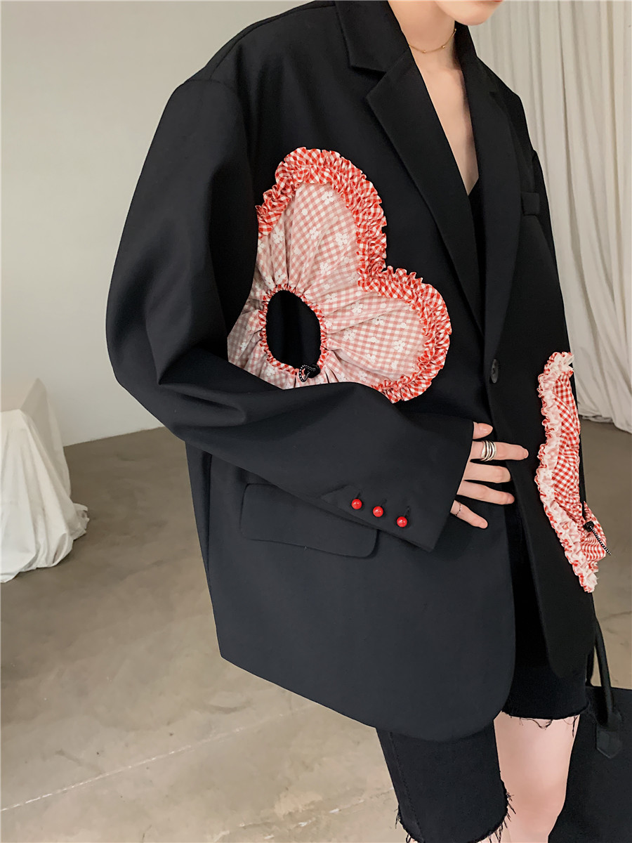 Nomikuma Black Flowers Elegant Blazer Coat Spring New Long Sleeve Notched Collar Suit Jacket Causal Women Blazers 6E062 210427