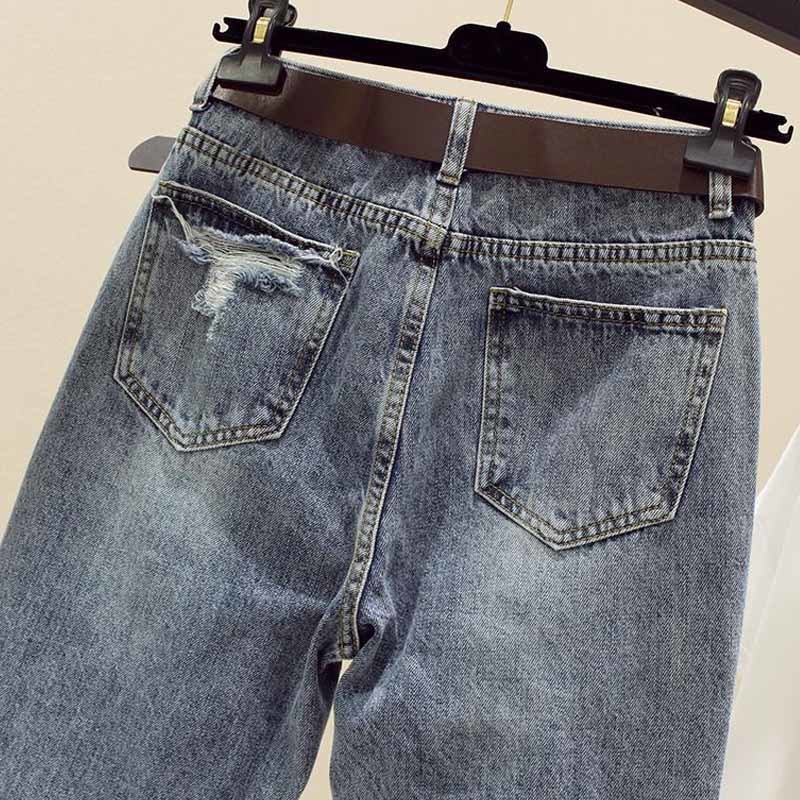 Women Hole Cotton Pantalon Fashion Clothing Style Loose High Waist Jeans Woman Autumn Denim Trousers 10829 210518