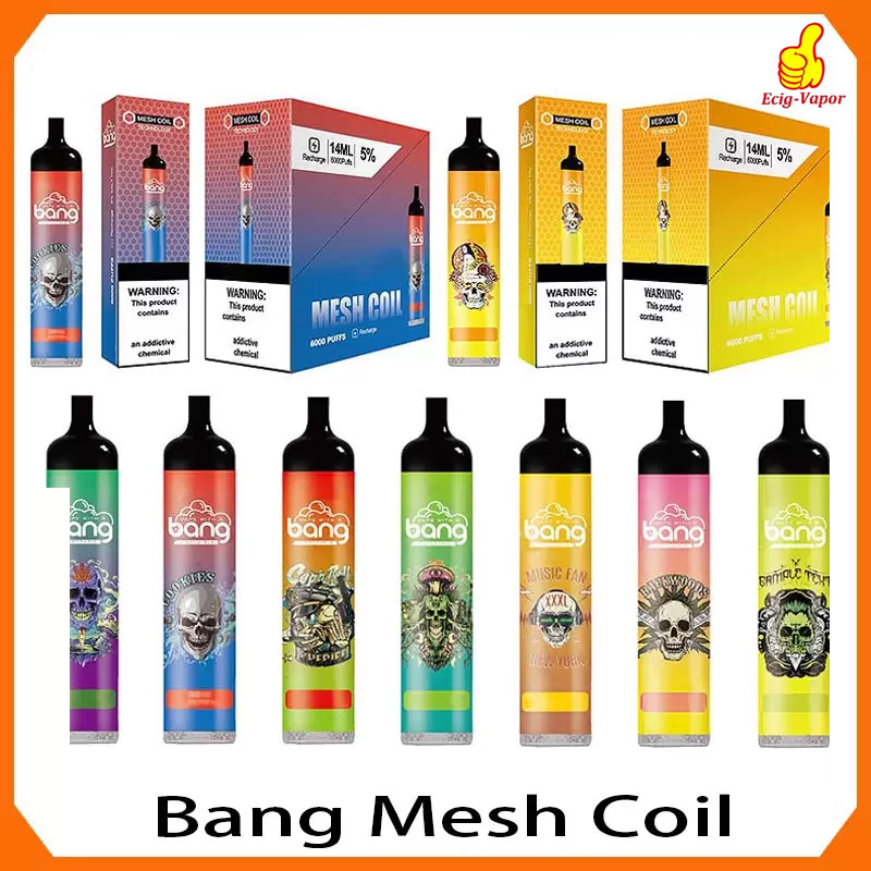 Original Bang Mesh Coil 6000 Puffs Bars Disposable E cigarettes Vape Pen 14ml Pre-filled Pods Cartridge 850mAh Rechargeable Battery Vaporizers
Original Bang Mesh Coil 6000 Puffs Bars Disposable E cigarettes Vape Pen 14ml Pre-filled Pods Cartridge 850mAh Rechargeable Battery Vaporizers