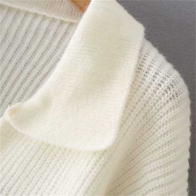 TRAF Women Fashion Striped POLO Collar Loose Knit Sweater Retro Long Sleeve Pullover Streetwear 211011Z