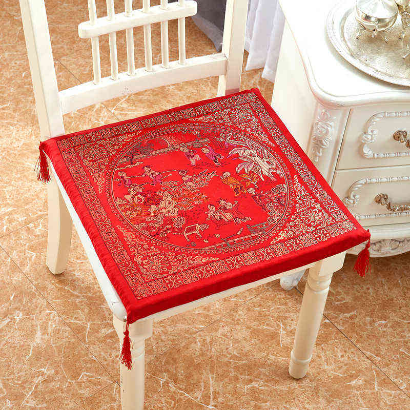 Washable Chinese Red Embroidery Seat Cushion Year Wedding Gifts Thicker Pad Chair Kitchen Office Soft Patio 211203