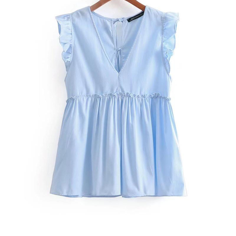 Summer Women's Shirt Loose Thin Wild V-neck Sleeveless Overlay Decorative Butterfly Sleeve 210507