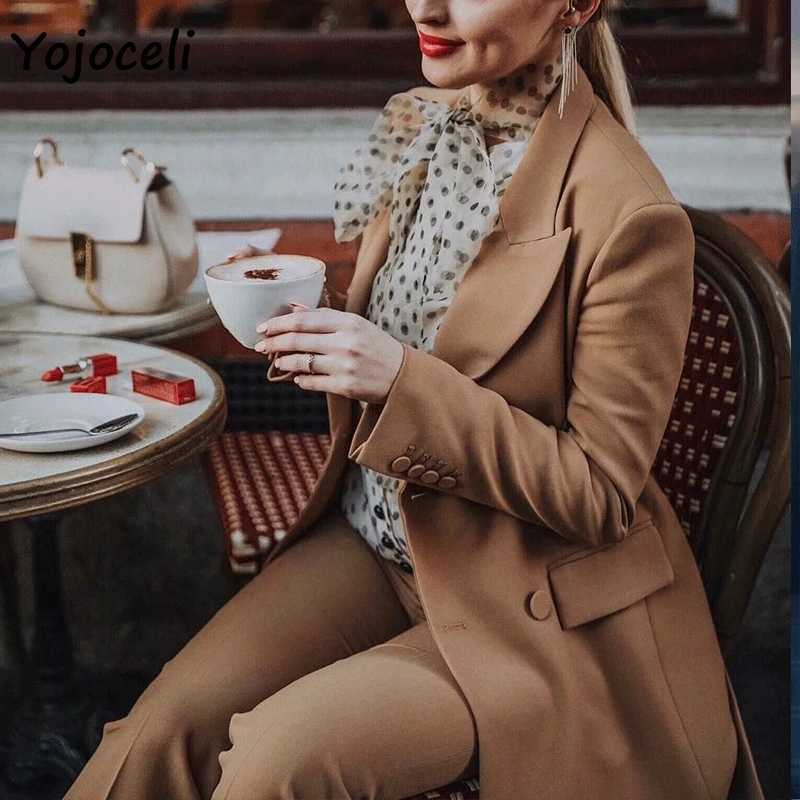 Yojoceli trendy elegant sashes double breasted blazers work day jackets outerwear coats streetwear 210609