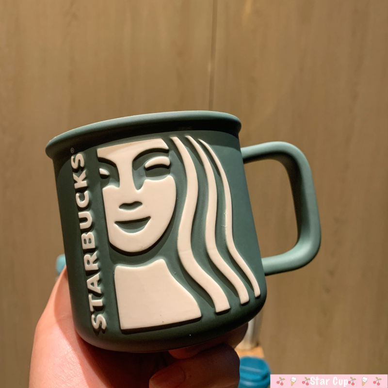 Starbucks 2020 anniversary dark green classic goddess three-dimensional relief Logo fog face ceramic drinking mug cup 320ml