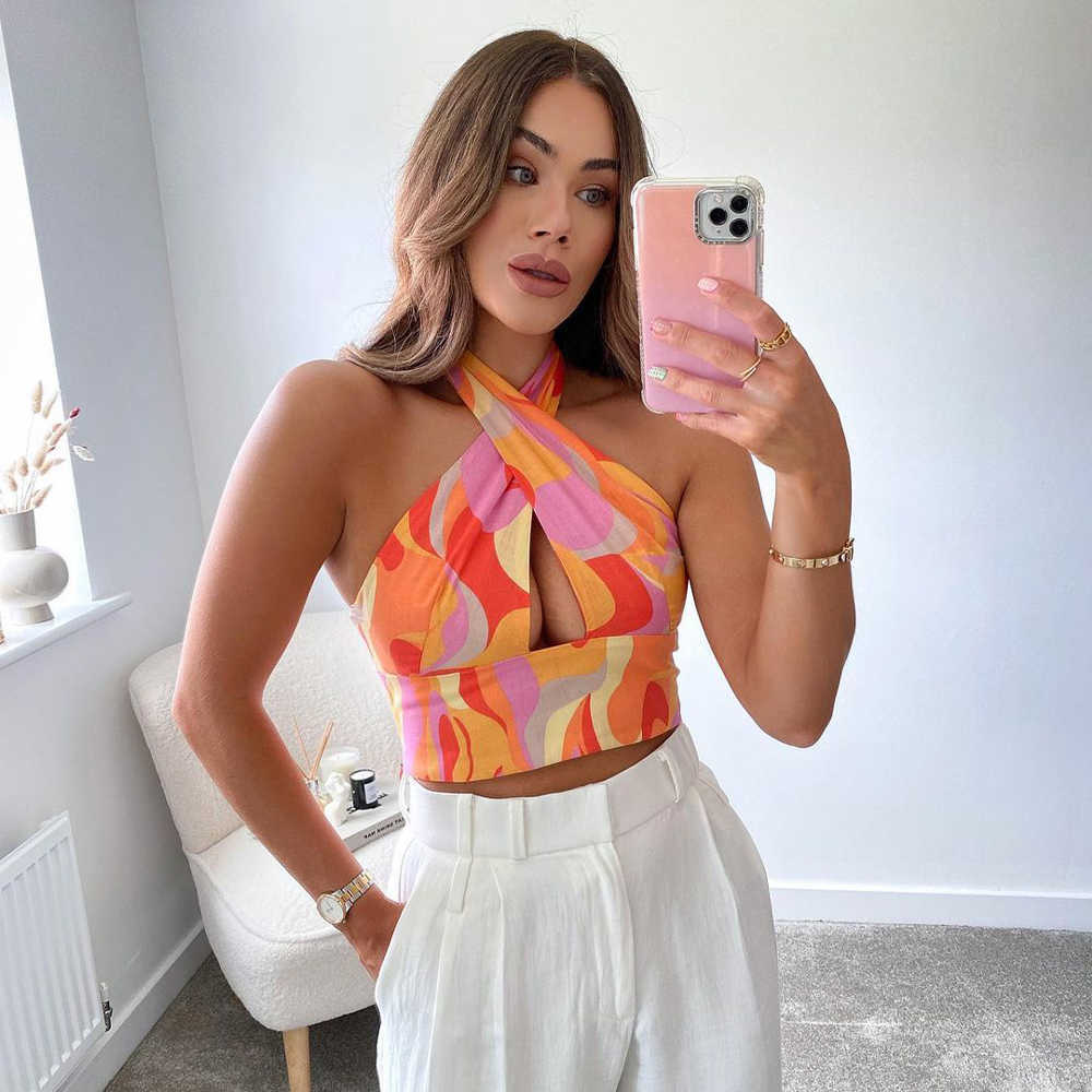 Fashion Crop Top Women Casual Backless Halter Tank Top Streetwear Chic Lady Y2K Tops Woman Summer Camisole 210709