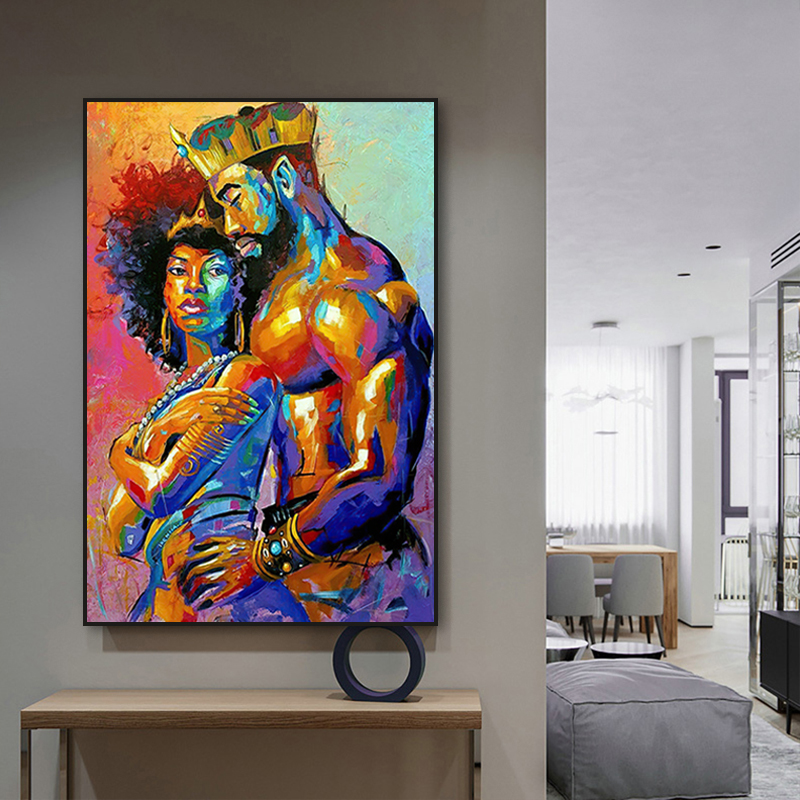 Canvas Print African Art Oil Painting Couple Posters and Prints King and Queen Abstract Wall Art Canvas Pictures for Home Design