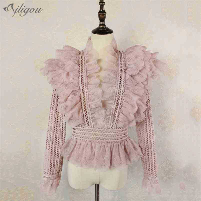 Women's Ruffled Lace Deep V-neck Long Sleeve Hollow Sexy Blouse Shirt Ladies Top Streetwear Fashion 210525, White
Women's Ruffled Lace Deep V-neck Long Sleeve Hollow Sexy Blouse Shirt Ladies Top Streetwear Fashion 210525, White