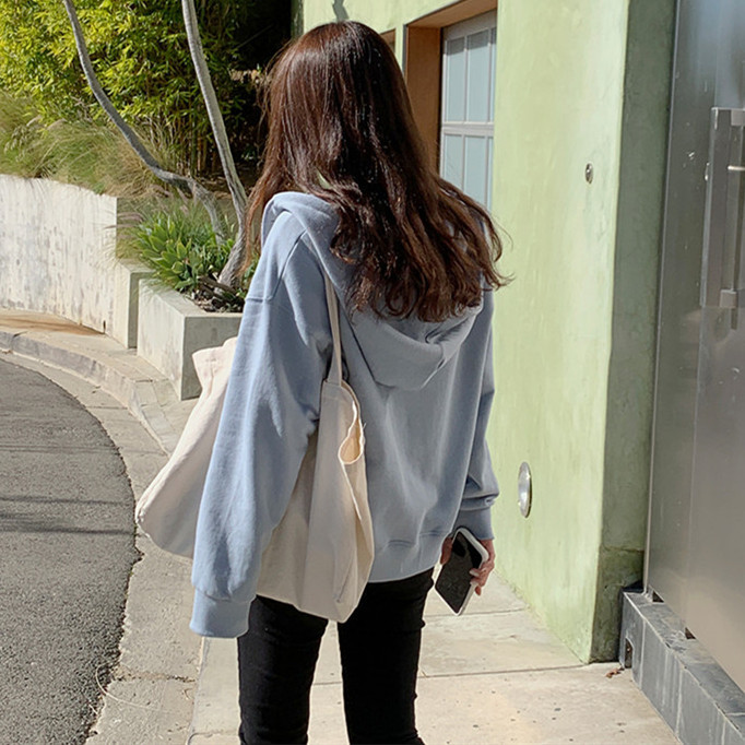 Comelsexy Autumn Full Cotton Hooded Sportswear Zip-up Sweatshirt Women Solid Regular Korean Woman Hoodie Female 210515