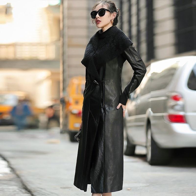 Women's Leather & Faux Winter Autumn Sheepskin Coat Windbreaker Women High Quality Long Genuine Jacket Office Lady Lapel Slim Streetwear, Black
Women's Leather & Faux Winter Autumn Sheepskin Coat Windbreaker Women High Quality Long Genuine Jacket Office Lady Lapel Slim Streetwear, Black