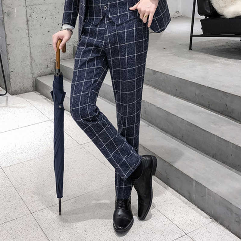 Autumn Formal Business Dress Pants Men Office Social Suit Pants Men Casual Classic Plaid Wedding Trousers Plus Size 29-38 210527