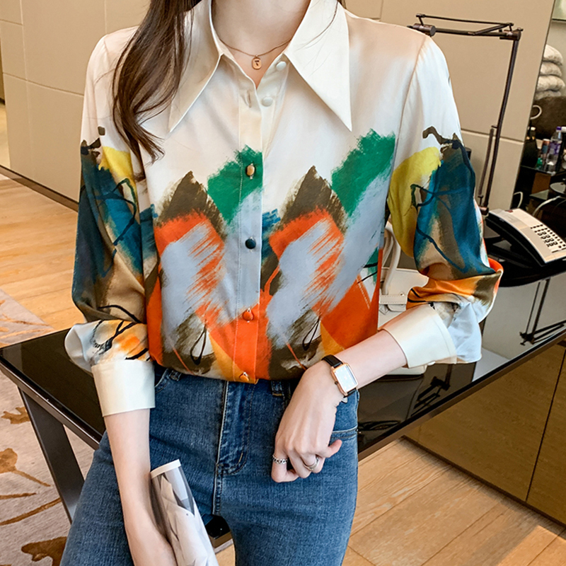 Fashion Women's chiffon Blouses oil printing shirts 2021 Spring summer Blouse long sleeve Tops Shirts Blusas Mujer 210317