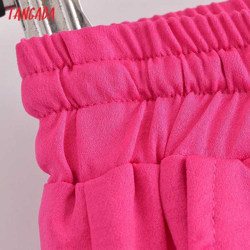 Tangada Fashion Women Pink Wide Leg Suit Pants Trousers Bow Strethy Waist Office Lady Pantalon 3W110 211115