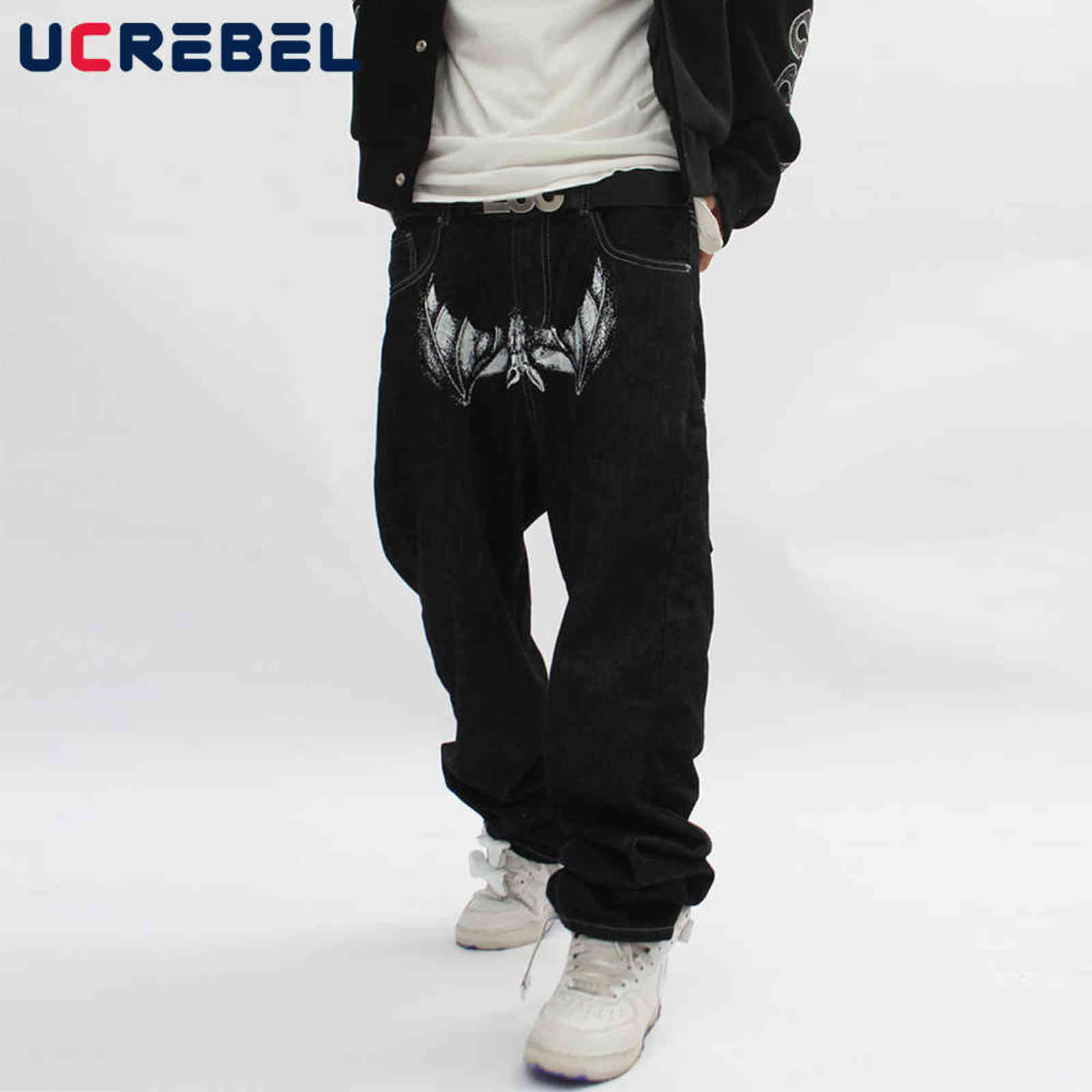 Spoof Portrait Print Denim Pants Mens High Street Loose Straight-leg Pants Streetwear Casual Jeans Trousers Men 211120