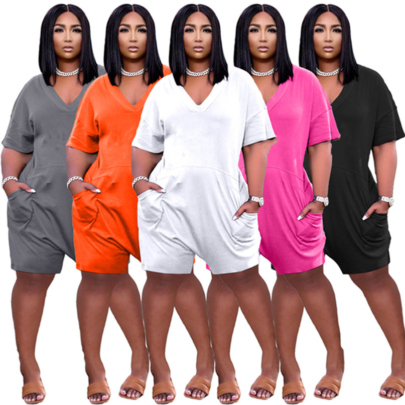 Women shorts Jumpsuits fashion wide-leg Rompers short sleeve plus size S-3XL bodysuits Casual loose packet Overalls Summer clothes black wide leg pant