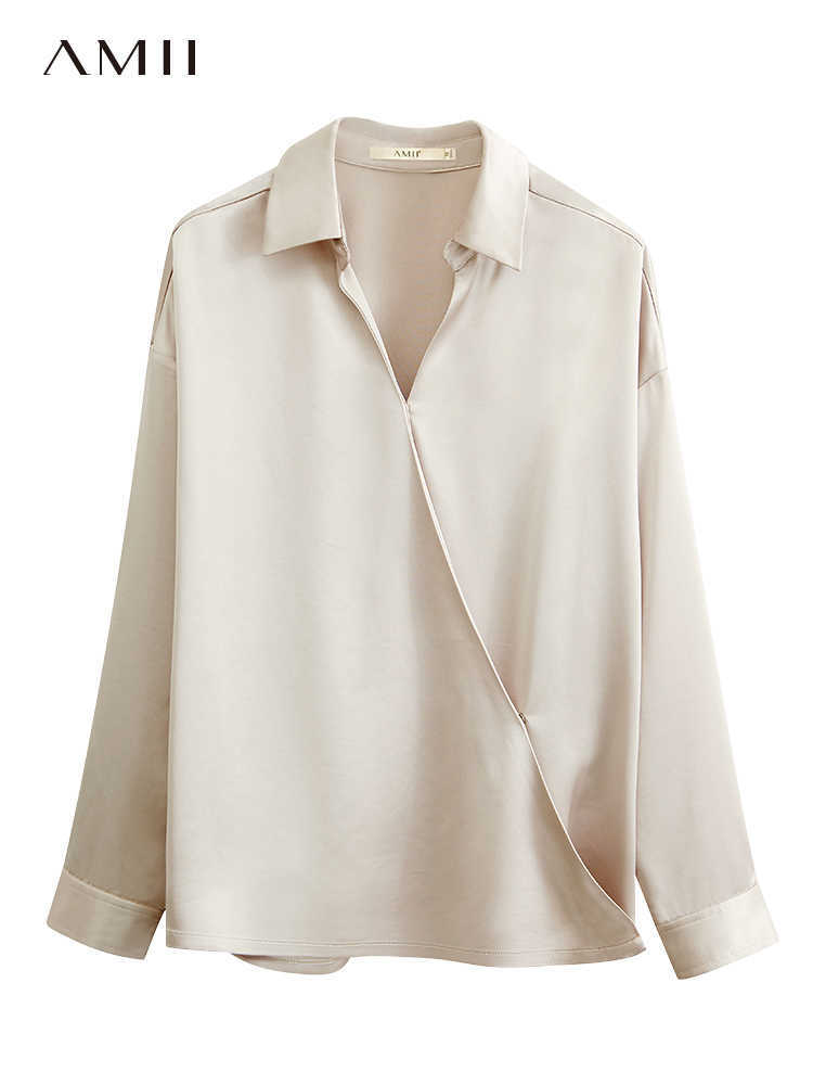Minimalism Summer Acetate Women's Blouse & Pants Offical Lady Solid Vneck Loose Shirt Causal 12170216 210527
