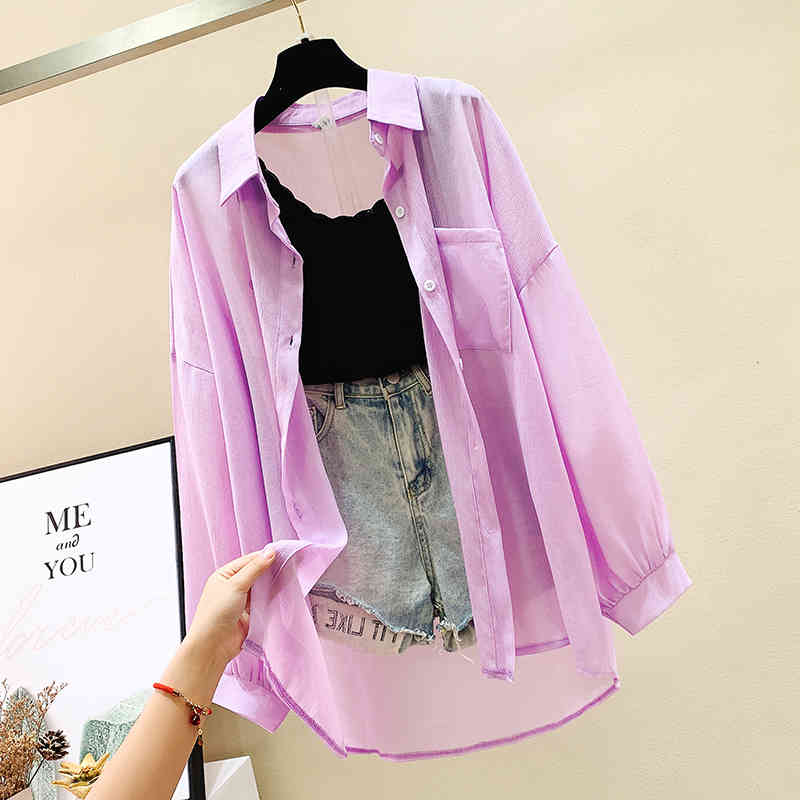 Spring Summer Sun-Proof Clothing Women's Long Sleeve Sun Protection Shirts Woman Thin Chiffon Cardigan Outdoor Shawl 210514