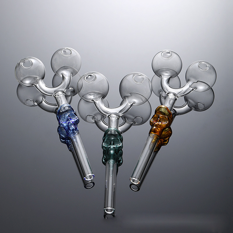 New Designer Glass Pipes Double Bubbler Skull Balancer Smoking Pipes Colorful Smoking Accessories Oil Burner Water Pipes 14cm Lenght